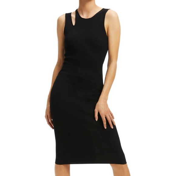 Good American Dresses & Skirts - Good American Womens S 1 Black ribbed Dress Bodycon Bold Shoulder Cut out Midi F